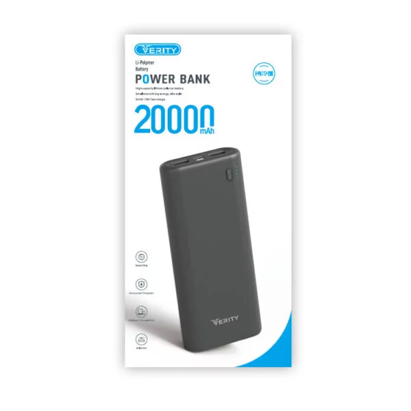 پاوربانک (شارژر همراه) وریتی مدل VERITY V-PA117-20B ظرفیت 20000 میلی آمپرساعت